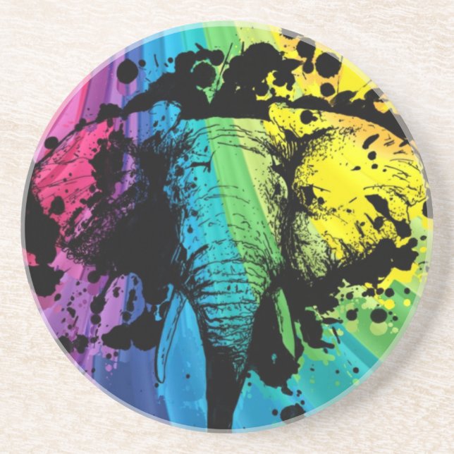 Aufladen des Bull-Elefanten auf Regenbogen Sandstein Untersetzer (Vorne)