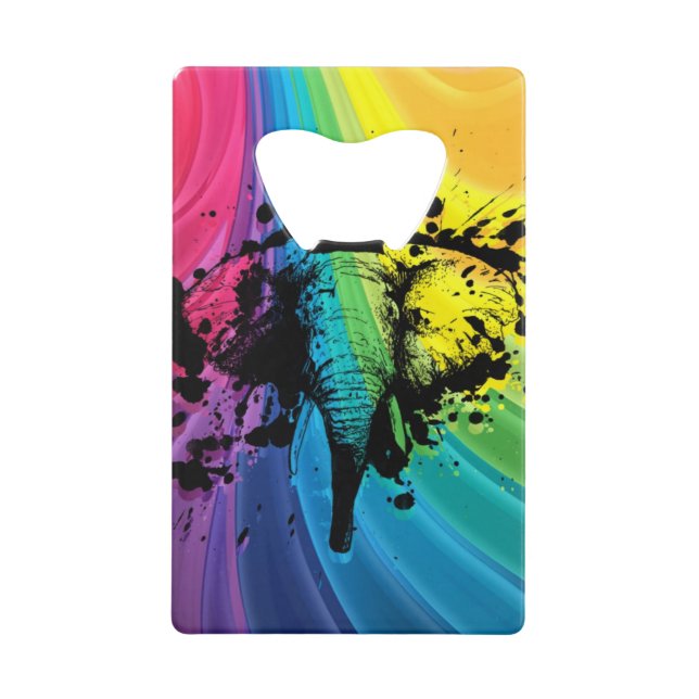Aufladen des Bull-Elefanten auf Wirblem Regenbogen Geldkarten Flaschenöffner (Vorderseite)