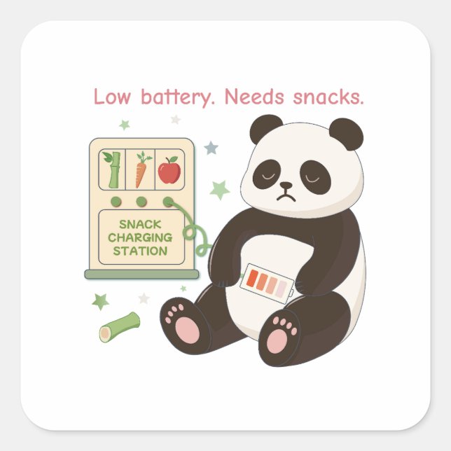 Aufladen mit Bamboo-Snacks Quadratischer Aufkleber (Vorderseite)