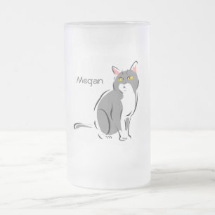 Aufmerksame graue und weiße Katze Mattglas Bierglas
