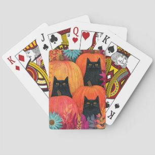Aufmerksame schwarze Katze Herbst-Kürbis-Patch Spielkarten