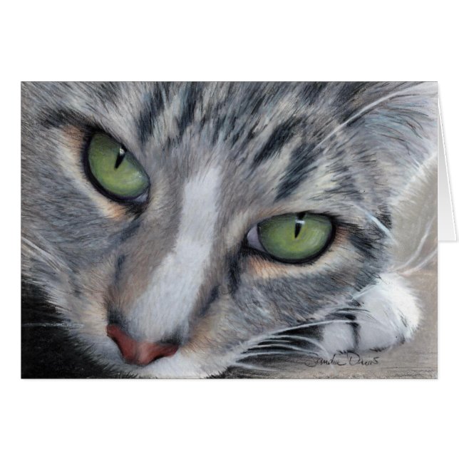 Aufpassender Tabby, der Karte zeichnet (Vorderseite (Horizontal))