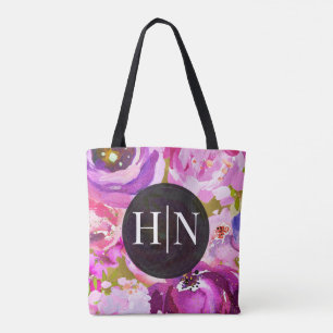 Aufprallen von Rosa und Lila Lebendige Blumen  Tasche
