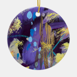 Aufregende blaue, violette und goldene abstrakte K Keramik Ornament