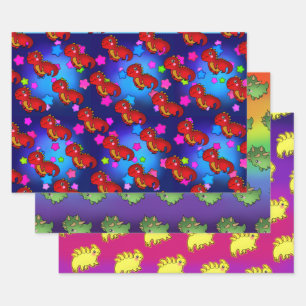 Aufregende Dinosaurier mit Regenbogen-Galaxy-Stern Geschenkpapier Set