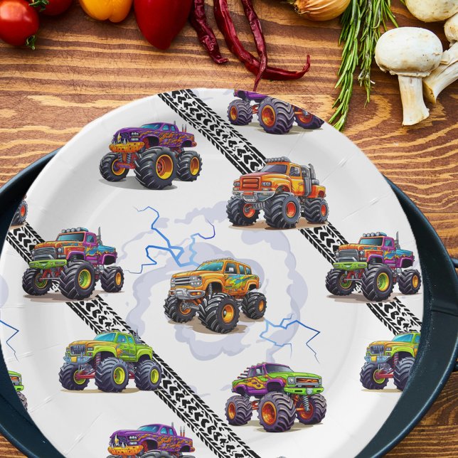 Aufregende Kids Monster Truckmuster Pappteller (Von Creator hochgeladen)