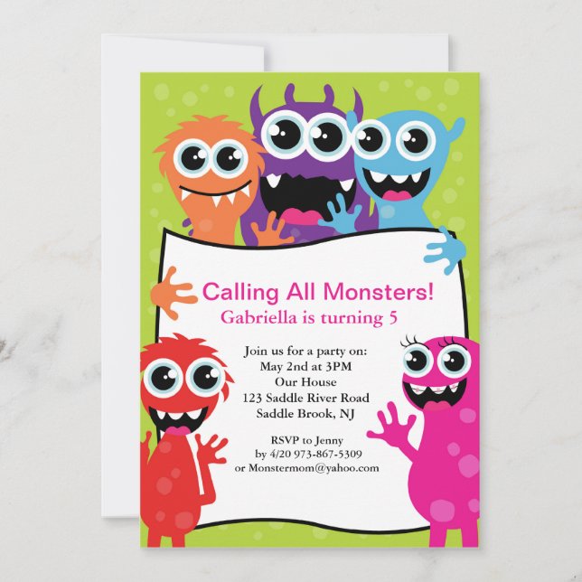 Aufruf an alle Monster Unisex-Kindergeburtstag Einladung (Vorderseite)