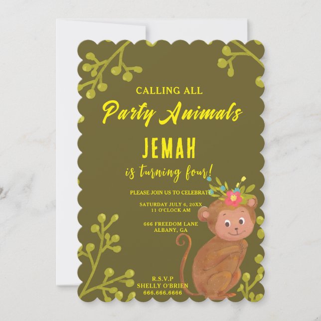 Aufruf an alle Party Tiere Niedlichen Affen Geburt Einladung (Vorderseite)