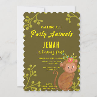 Aufruf an alle Party Tiere Niedlichen Affen Geburt Einladung