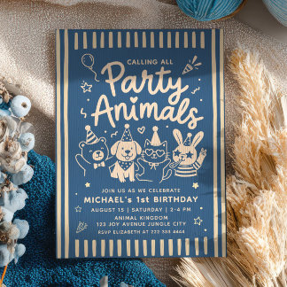 Aufruf an alle Party-Tiere ZOO Blau 1. Geburtstag Einladung