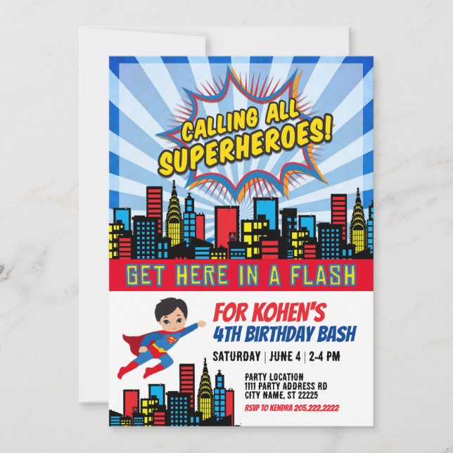Aufruf an alle Super Heroes zum Geburtstag Einladung (Vorderseite)