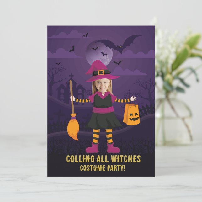Aufrufen aller Hexen Halloween-Kostüm-Party Einladung (Stehend Vorderseite)