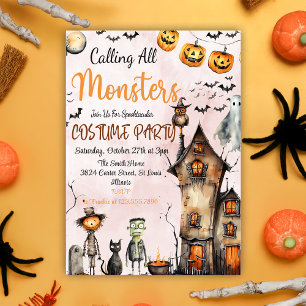 Aufrufen aller Monster Halloween-Kostümeinladung Einladung