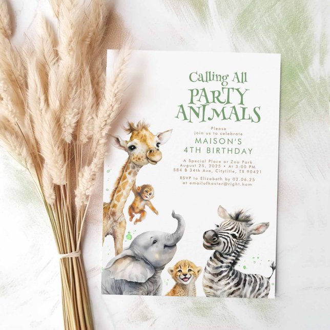 Aufrufen aller Party Tiere Niedlich Safari Geburts Einladung (Safari Animals Cute Birthday Invitations)