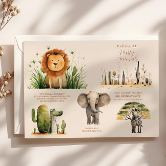 Aufrufen aller Party Tiere Safari Zoo Geburtstag Einladung
