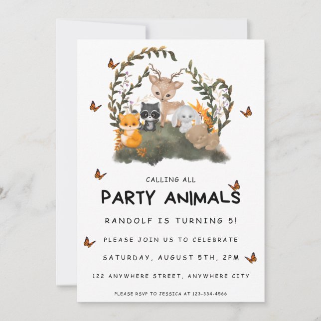 Aufrufen des Party Alle Party Tiere Kindergeburtst Einladung (Vorderseite)