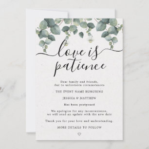 Aufschiebte Änderung der Pläne Eukalyptus Hochzeit Ankündigung