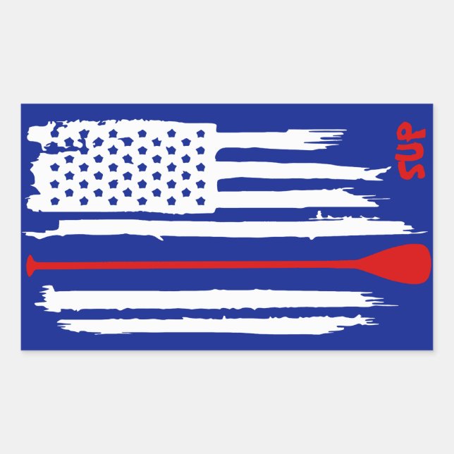 Aufstehen, die US-Flagge paddeln Rechteckiger Aufkleber (Vorderseite)