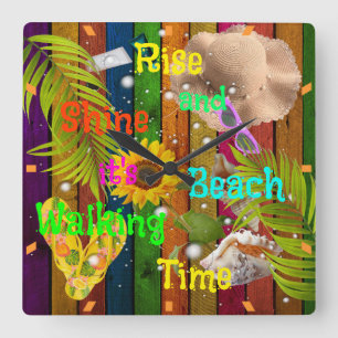 Aufstehen und Strahlen Tropischer Strand Sommer So Quadratische Wanduhr