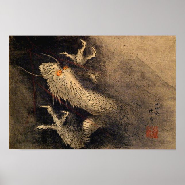 Aufsteigender Drache und Fuji Katsushika Hokusai 1 Poster (Vorne)