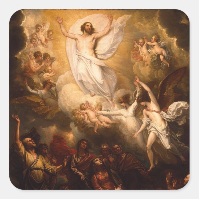 Aufstieg Christi mit Engeln Quadratischer Aufkleber (Vorderseite)