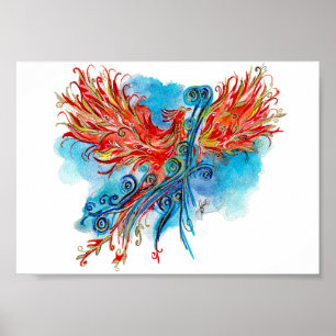 Aufstieg des strahlenden goldenen Phönix-Aquarells Poster