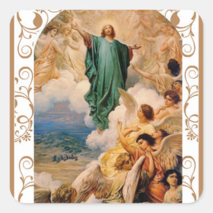 Aufstieg Jesu in den Himmel mit Engeln Quadratischer Aufkleber