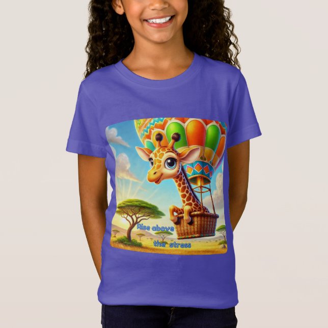 Aufstieg über dem Stress Giraffe Heißluftballon T-Shirt (Vorderseite)