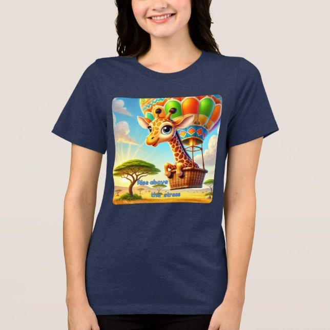 Aufstieg über dem Stress Giraffe Heißluftballon Tri-Blend Shirt (Vorderseite)