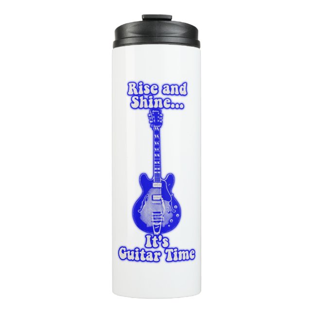 Aufstieg und Glanz. Es ist Gitarre Zeit.Retro blau Thermosbecher (Vorderseite)