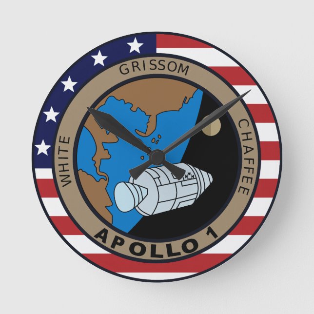 Auftrag-Flecken-Logo Apollo 1 Runde Wanduhr (Vorderseite)