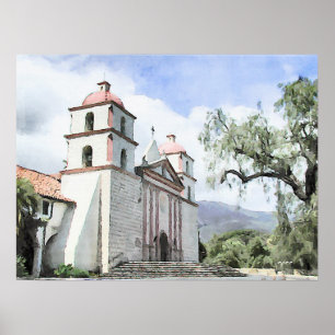 Auftrag-Santa- BarbaraAquarell-Druck Poster