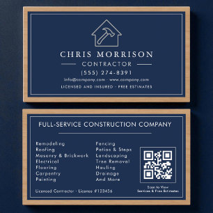 Auftragnehmer Navy Blau Silber Holz QR-Code Visitenkarte