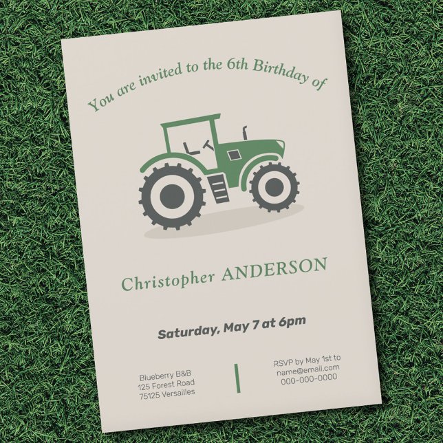 Auftragnehmer zum Geburtstag Einladung (Farm Tractor Birthday Invitation)