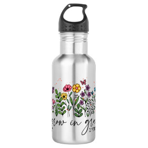 Aufwachsen in Grace - Vibrannendes florales Inspir Edelstahlflasche