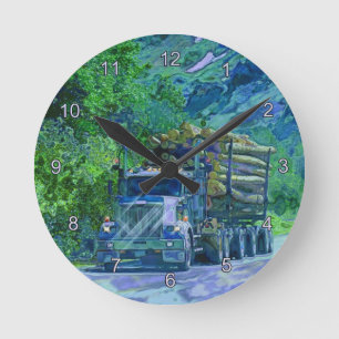 Aufzeichnenlkw-Bauholz-Beförderungs-Wanduhr Runde Wanduhr