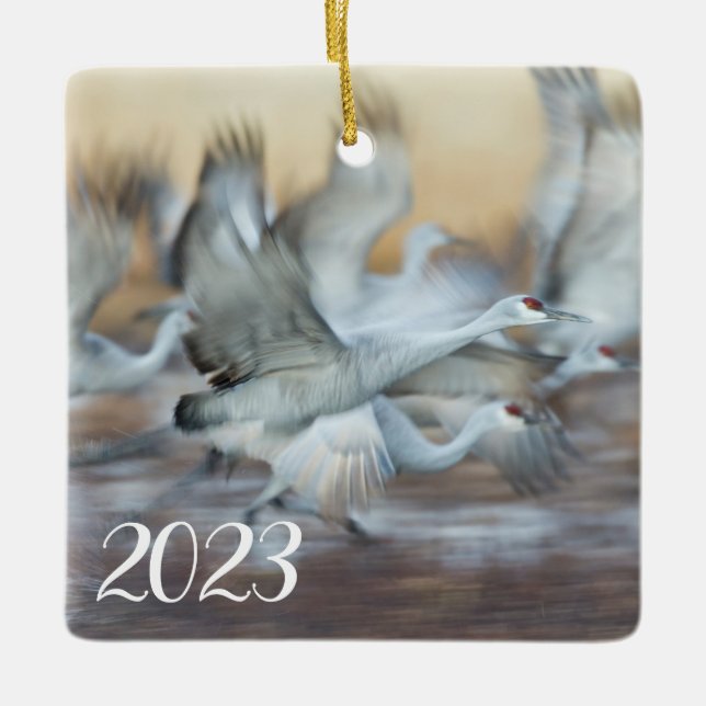 Aufzug von Sandhill Cranes Keramikornament (Vorderseite)
