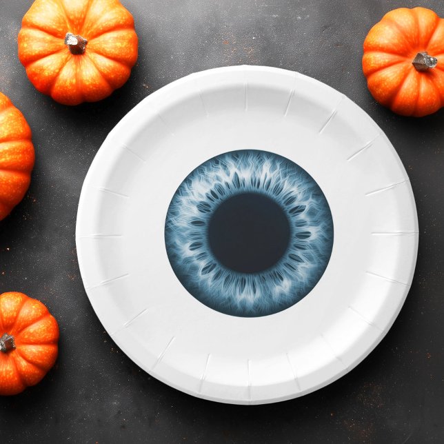 Augapfel blaue Iris Auge lustiger Streich Witz Hal Pappteller (Eyeball blue iris eye funny prank joke Halloween Paper Plates)