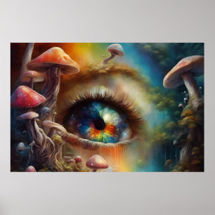 Augapfel in einem magischen Fantasy-Pilzwald Poster