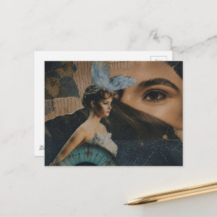 Augapfel und eine Doll surrealer Collage-Kunst Postkarte