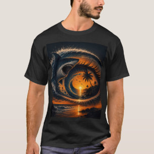 Auge der Welle – Surrealer Hai Ozean Sonnenunterga T-Shirt