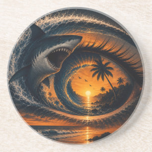 Auge der Welle – Surrealer Shark Sonnenuntergang W Getränkeuntersetzer