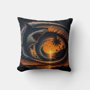 Auge der Welle – Surrealer Shark Sonnenuntergang W Kissen