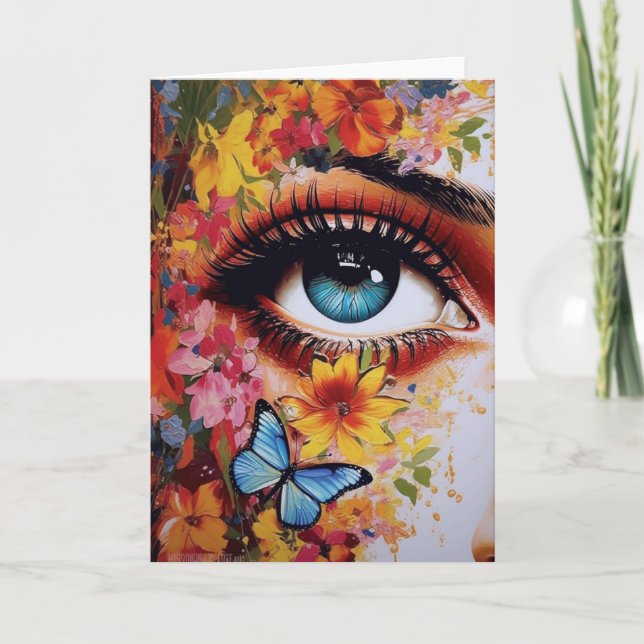 Auge mit Blume und Schmetterling Karte (Vorderseite)