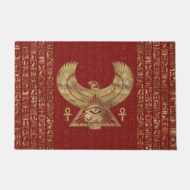 Auge von Horus - Wadjet Gold auf rotem Leder Fußmatte (Vorderseite)