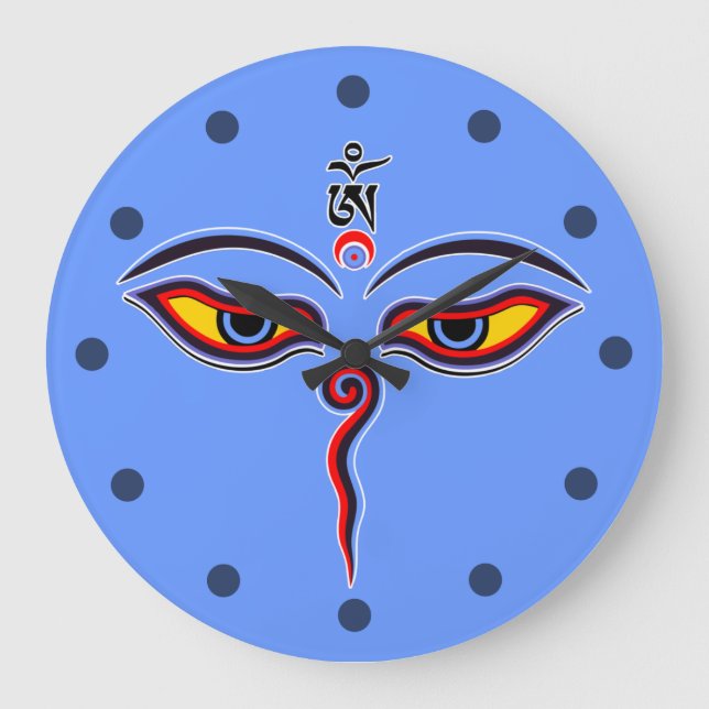 Augen der Weisheit Buddha - Augen des Bodhnath-Tem Große Wanduhr (Vorderseite)