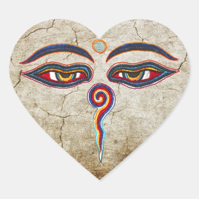 Augen des Buddha / Augen der Weisheit Herz-Aufkleber (Vorderseite)