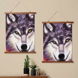 Augen des Wolfs Wandteppich Mit Holzrahmen