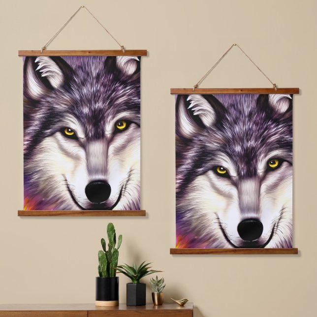 Augen des Wolfs Wandteppich Mit Holzrahmen (Asymmetrisch)