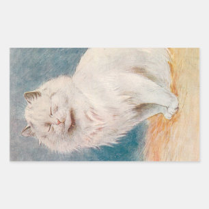 Augen geschlossen Weiße Katze Illustration von Lou Rechteckiger Aufkleber